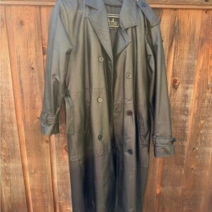 AJ Black genuine Leather double breasted trench coat jacket size large